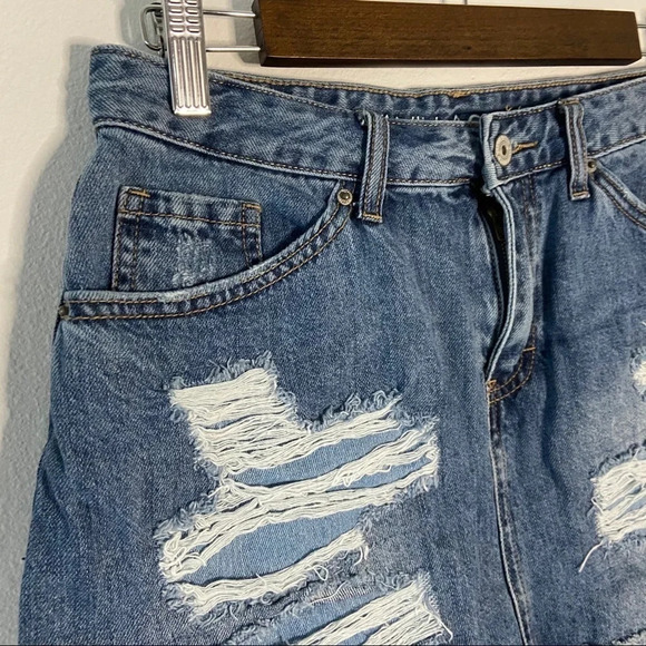 Mini Skirt Denim Jean Micro Skirt Denim Summer Distressed Deconstructed Size 7 - Picture 7 of 9